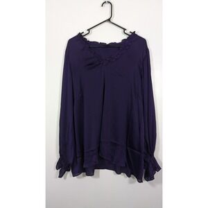 City Chic XL Purple Ruffle Long‎ Sleeve Top Maia Top Chiffon Sheer Cascade Maia